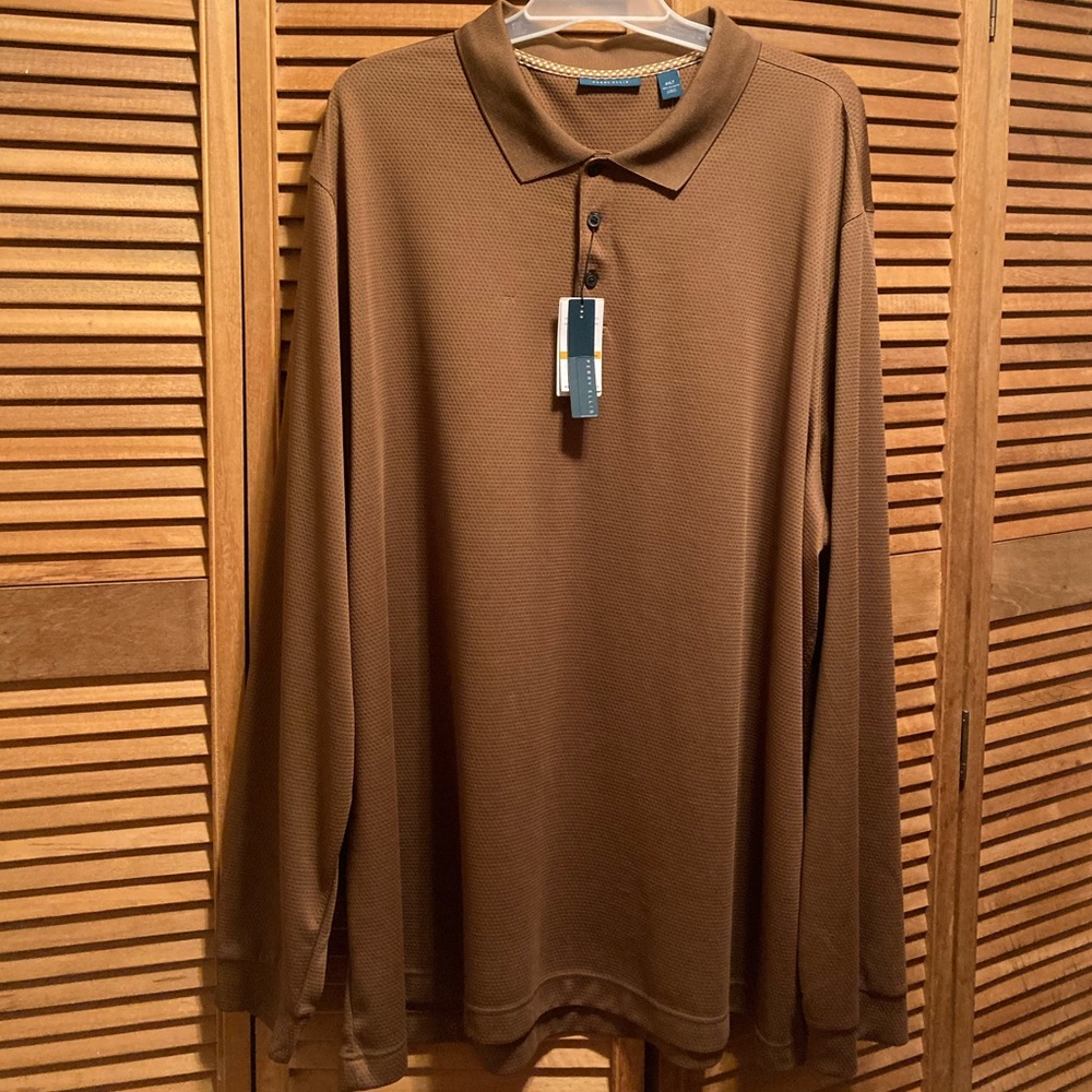 Perry Ellis Brown Long Sleeve Textured Polo Shirt